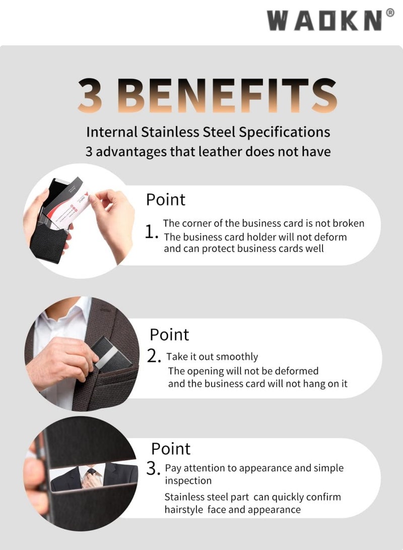WAOKN Business Card Holder, PU Leather Business Card Case Pocket Card Holders for Men or Women, Metal Slim Name Card Holder RFID Blocking Business Card Carrier with Magnetic Closure, Black - Image 2